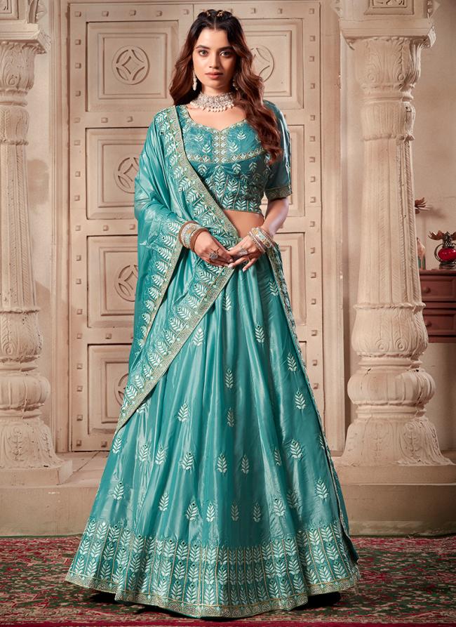 Premium Silk Sky Blue Wedding Wear Zarkan Work Lehenga Choli